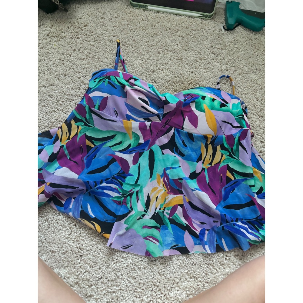 Tropical Floral Tankini Top Plus Size 18W Multicolor Peplum Swim Summer Beach